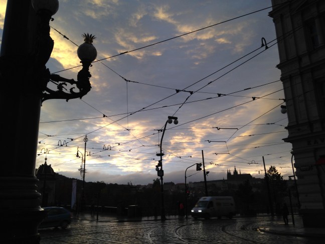 Rainy Sunset at the National Theater, Prague,, Czech Republic 